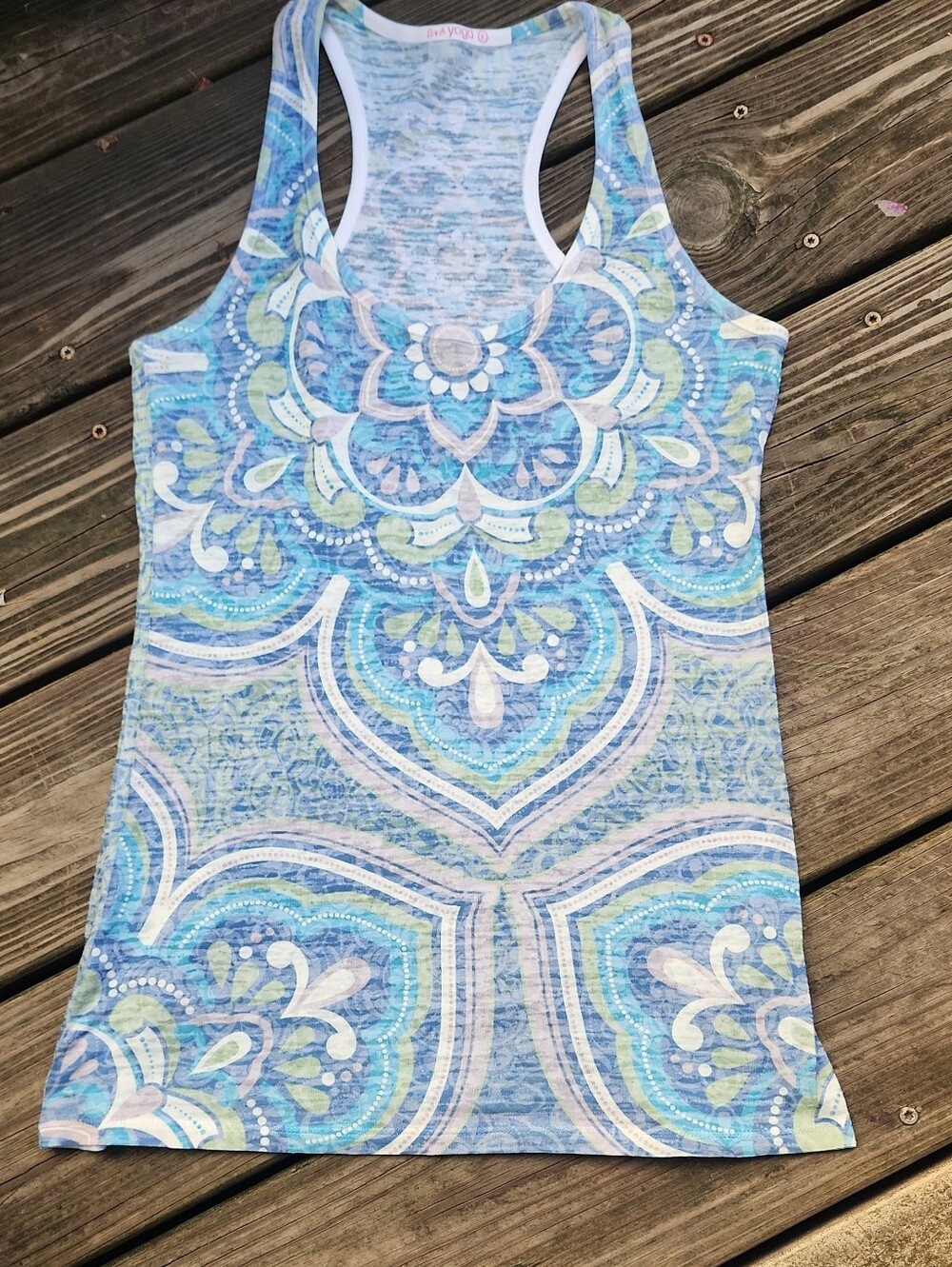 Women's B+A Yoga Blue Floral Racerback Tank Size Small
